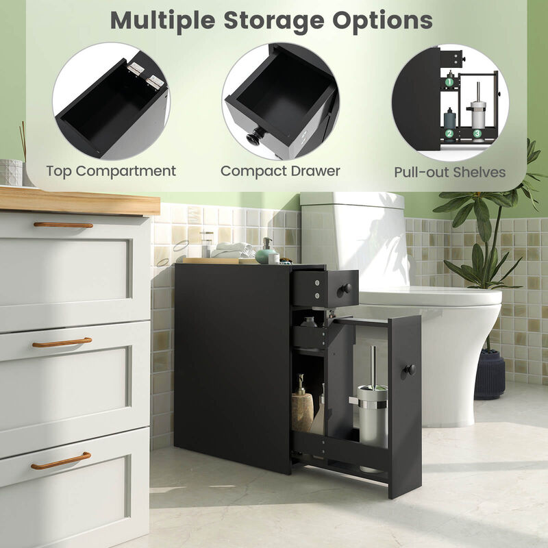 Costway Bathroom Floor Cabinet Toilet Narrow Storage Organizer with Flip Top Black