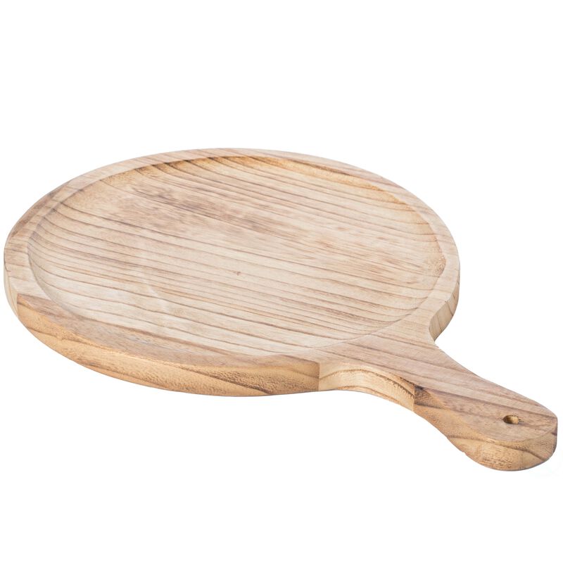 Wood Pizza Peel Shape Round Serving Tray Display Platter