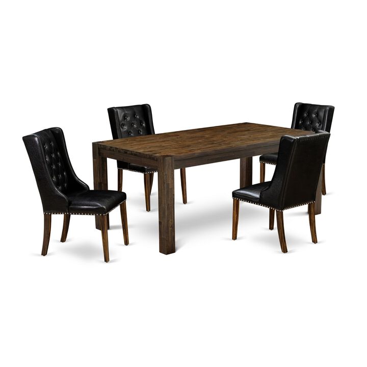East West Furniture LMFO5-77-49 5Pc Dinette Set - Rectangular Table and 4 Parson Chairs - Distressed Jacobean Color