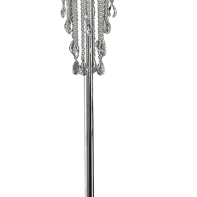 Cara 62 Inch Floor Lamp, Hanging Drop Design, Crystal and Metal, Chrome-Benzara