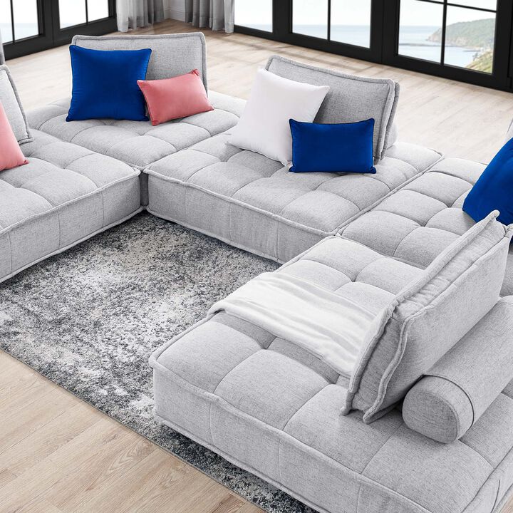 Saunter Tufted Fabric 5-Piece Sectional Sofa Gray