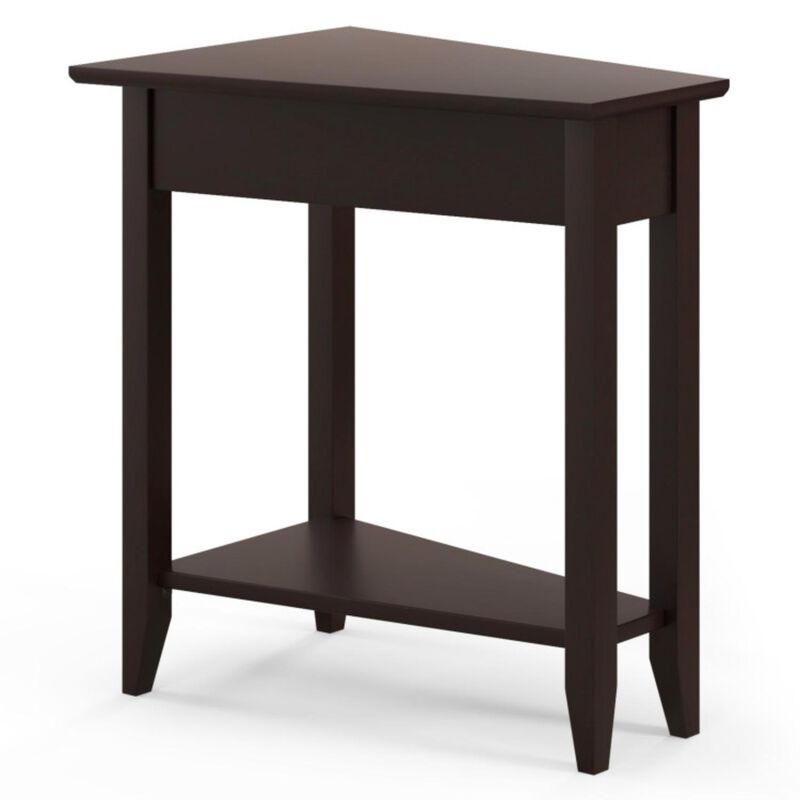 Hivvago 2-Tier Wedge Narrow End Table with Storage Shelf and Solid Wood Legs