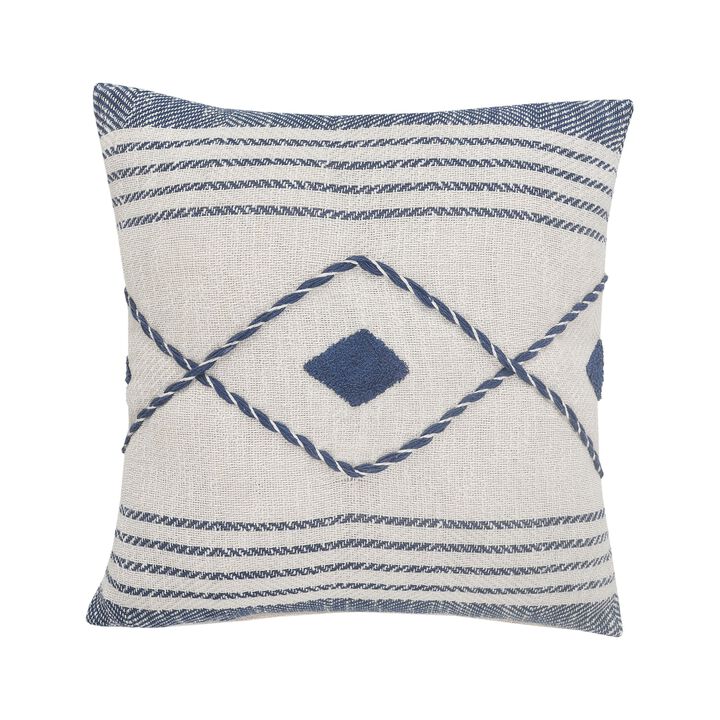 20" Blue and White Aztec Diamond Square Throw Pillow