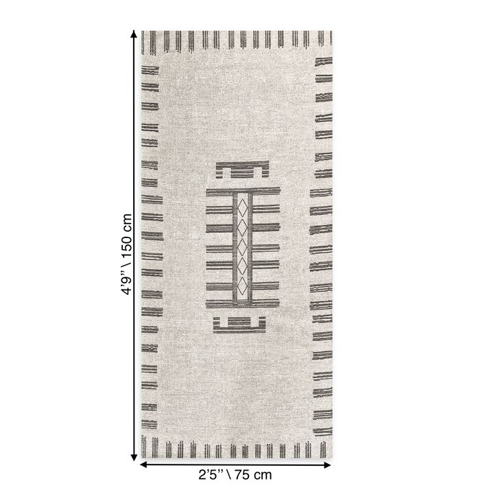Kybeledecor Washable Ares Rug Semi Handmade-Machinemade Easy Clean Pet and Child Friendly Non- Slip Casul Desing for Living Room, Game Room, Kitchen,Hallway Beige-Gray (2'5"x4'9")