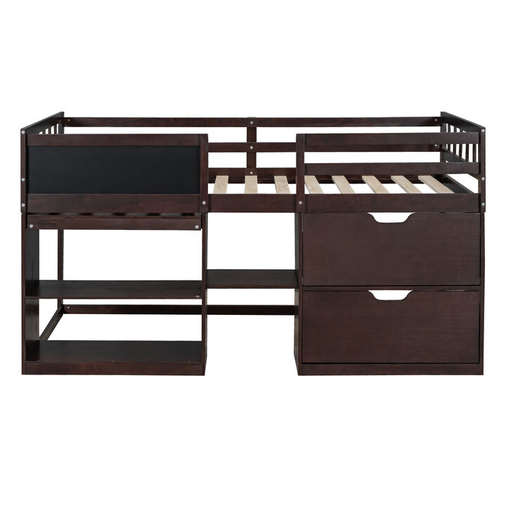 Merax Low Loft Bed with Rolling Desk and Drawers