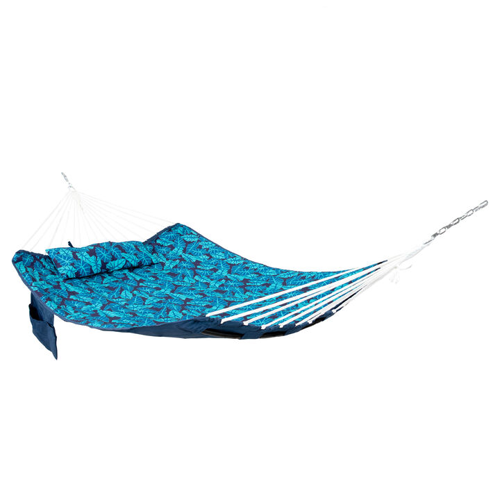 2-Person Polyester Hammock with Iron Spreader Bar and Pillow