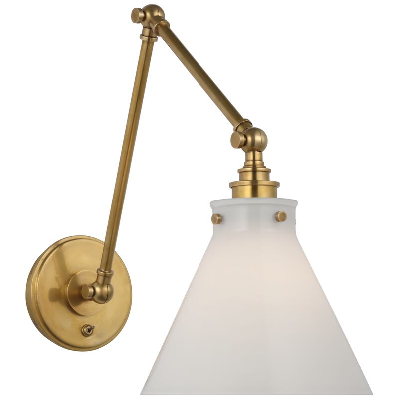 Parkington Double Library Wall Light in Antique-Burnished Brass with White Glass
