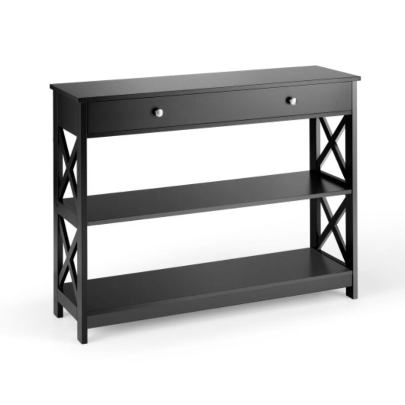 Console Table 3-Tier with Drawer and Storage Shelves