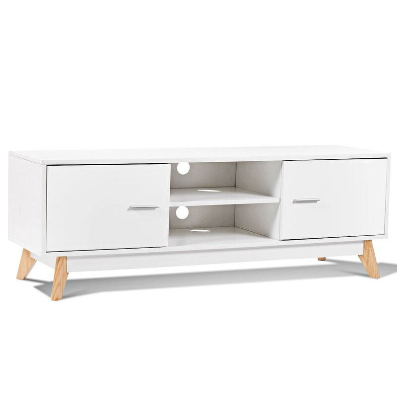 Hivvago Modern Mid-Century Style Entertainment Center TV Stand in White Wood Finish