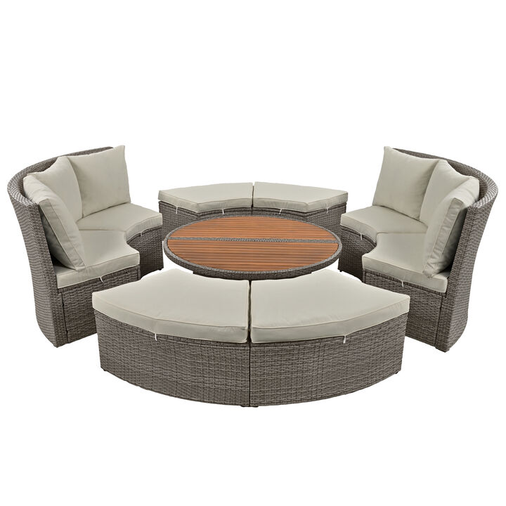 Merax 5-Piece Round Rattan Sectional Sofa Set