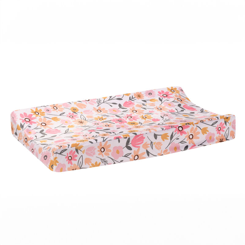 Lambs & Ivy Little Garden Ultra-Soft Pink Minky Floral Baby Changing Pad Cover