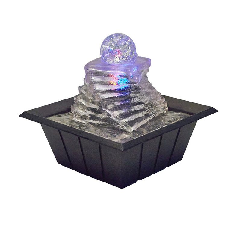Sumi 8 Inch Spiral Ice Tabletop Water Fountain, Glass Ball Multicolor Black - Benzara