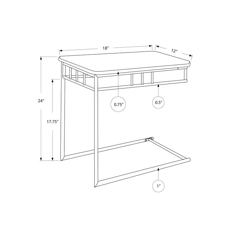 Monarch Specialties I 3063 Accent Table, C-shaped, End, Side, Snack, Living Room, Bedroom, Metal, Laminate, Grey Marble Look, Black, Transitional