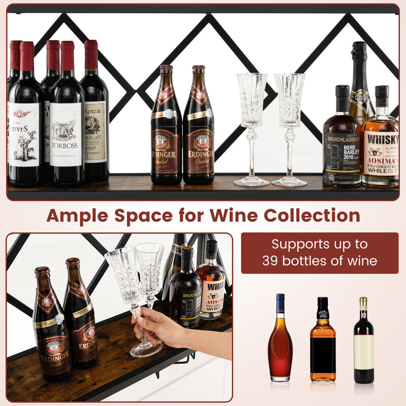 Wall Mounted Wine Rack for 39 Bottles and 12 Glasses