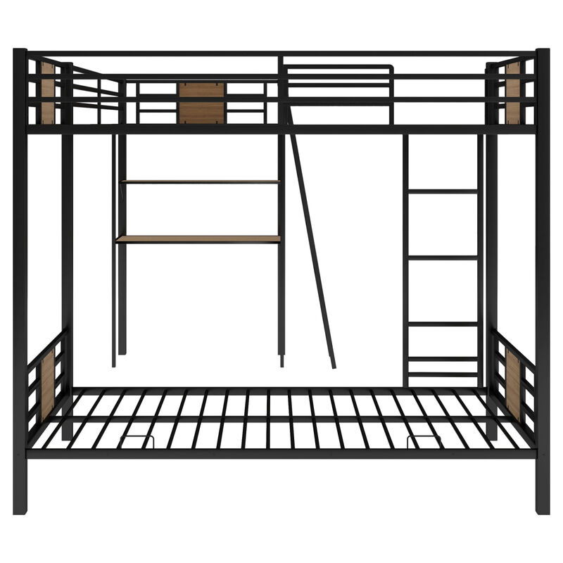 L-Shaped Twin Over Twin Bunk Bed With Twin Size Loft Bed With Desk And Shelf, Brown