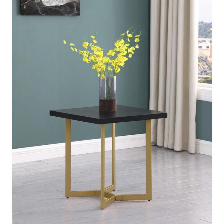 2pc Black wood top coffee set w/gold color iron base (coffee+end table)