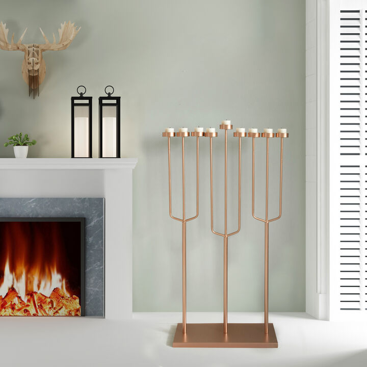 Modern Design Small Hanukkah Menorah Exceptional presentational piece, 9 Branch Tea Light Candle Holders, Gold