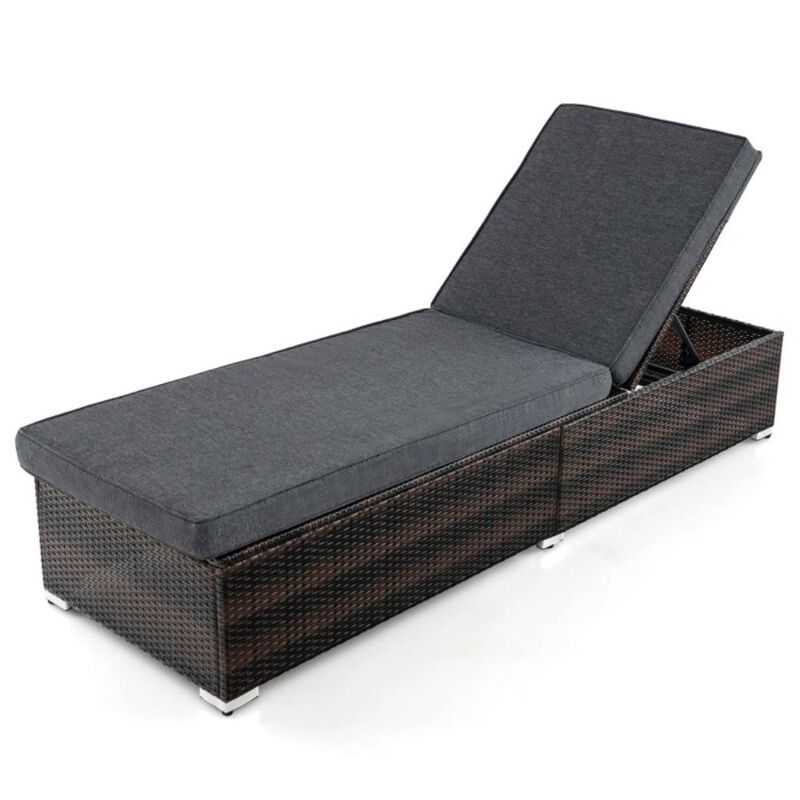 Hivvago Patio Wicker Lounge Chair with 4-level Backrest and Long Seat Cushion