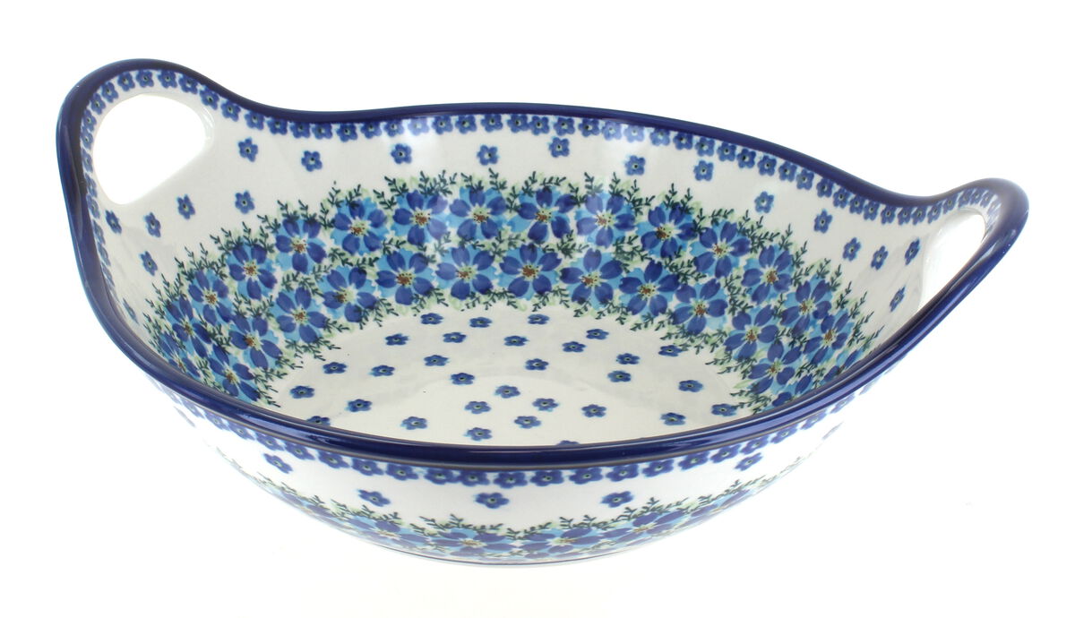 Blue Rose Polish Pottery Grapes Deep Bowl with Handles