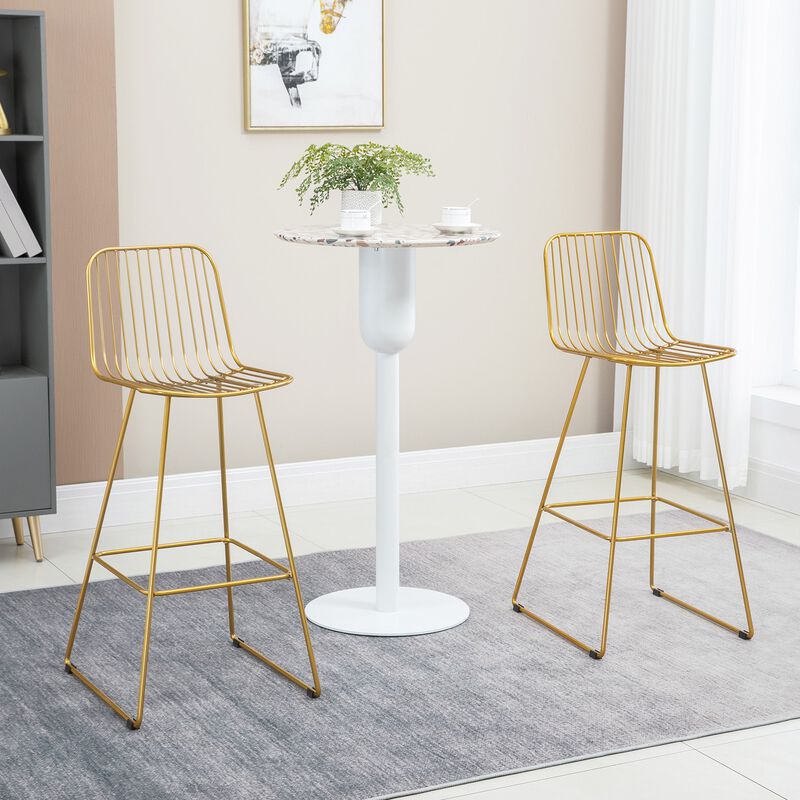 Modern Bar Stools, Metal Wire Bar Height Barstools, 30" Seat Height Bar Chairs for Kitchen with Back and Footrest, Set of 4, Gold