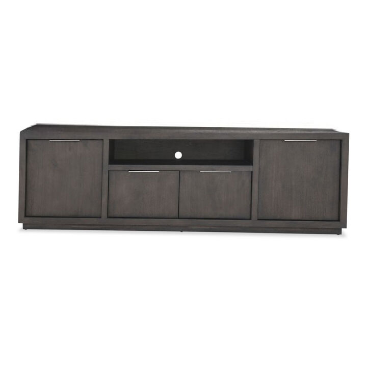 Jose 84 Inch Acacia Wood TV Entertainment Center Console, 4 Cabinets, Gray - Benzara