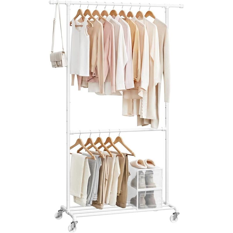 Hivvago Modern Industrial White Metal Tube Garment Rack with Bottom Hanging Rod