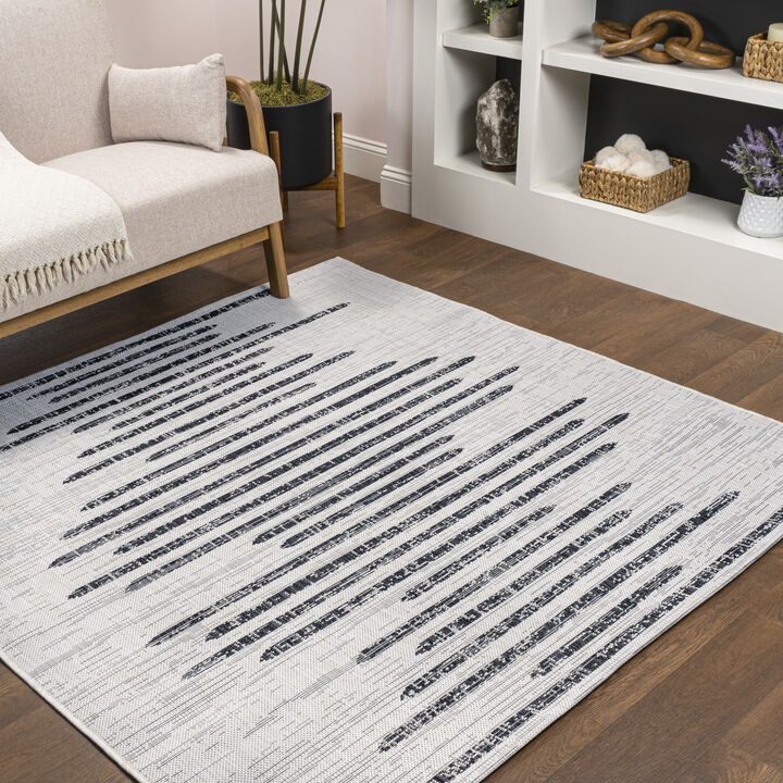 Zolak Berber Stripe Geometric Ivory/Black Indoor/Outdoor Runner Rug