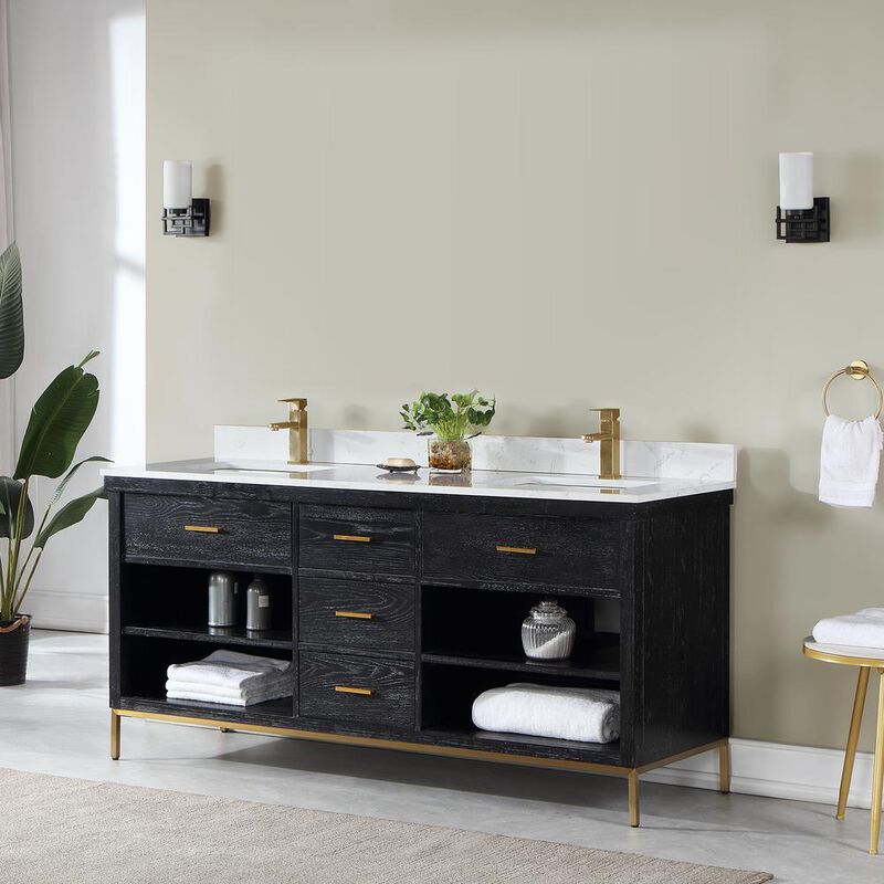 Altair 72 Double Bathroom Vanity Set in Black Oak without Mirror