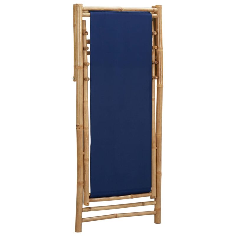 vidaXL Deck Chair Bamboo and Canvas Navy Blue