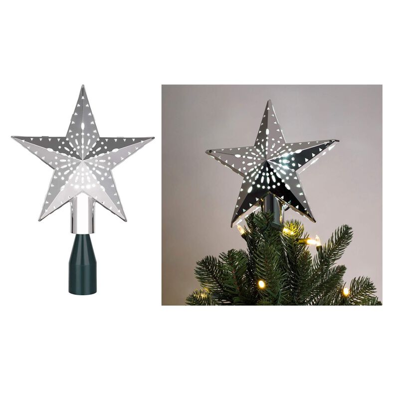 11.5" Lighted Silver Kaleidoscope Star Christmas Tree Topper - Cool White Lights