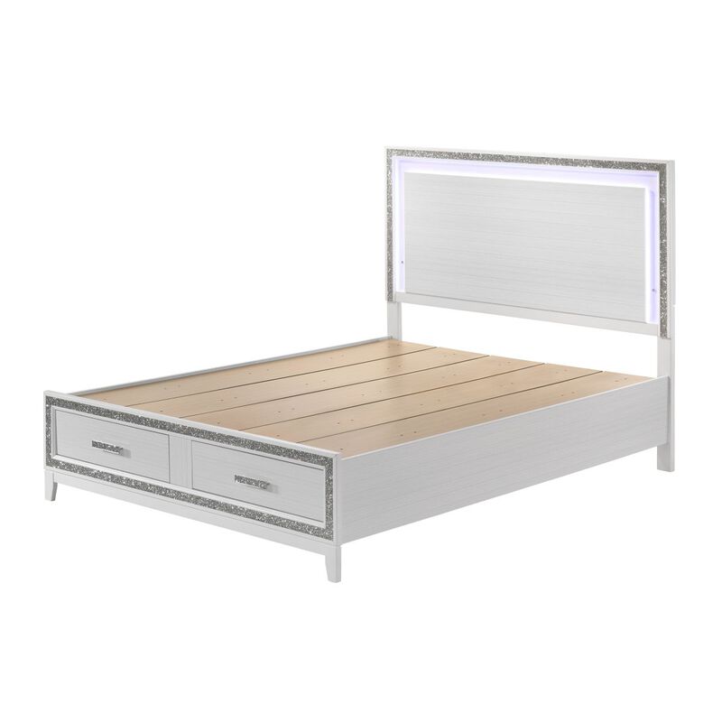 Haiden Queen Bed with Storage LED & White Finish