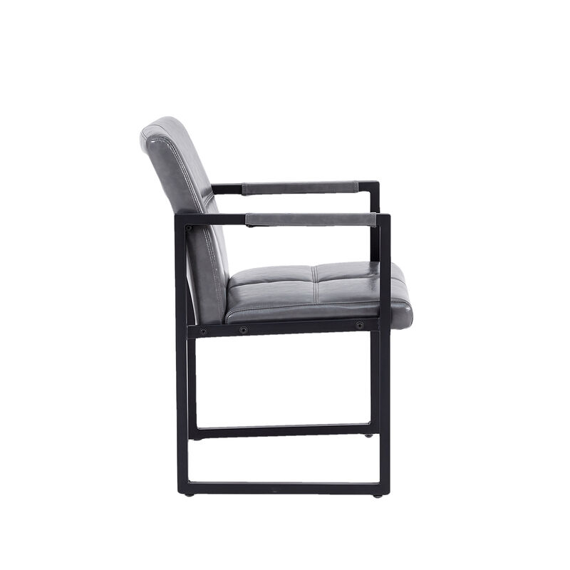 Ligth gray modern european style dining chair PU leather black metal pipe dining room furniture chair set of 2