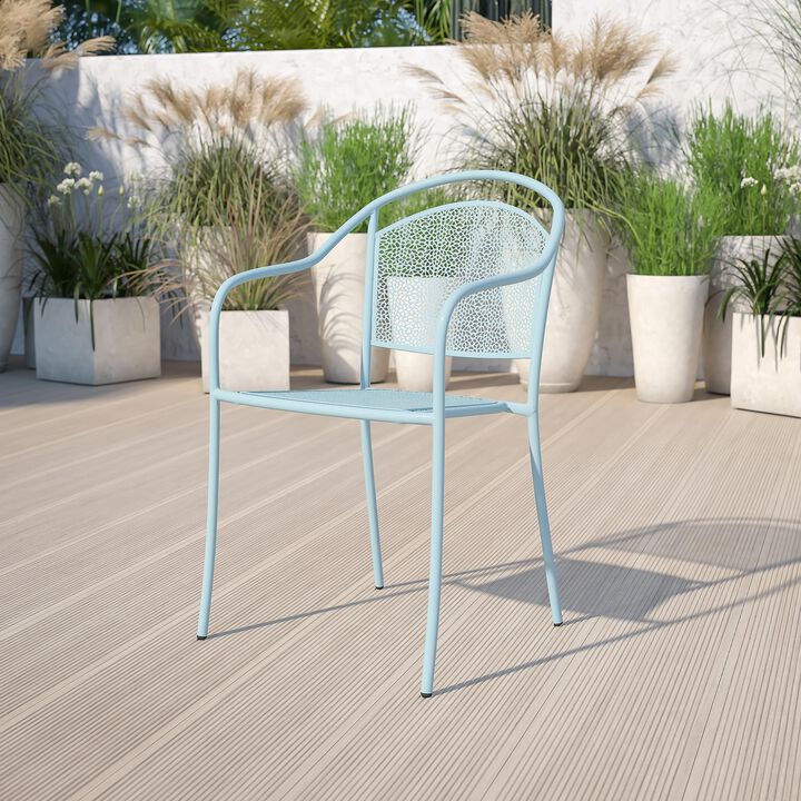 Flash Furniture Commercial Grade Sky Blue Indoor-Outdoor Steel Patio Arm Chair with Round Back