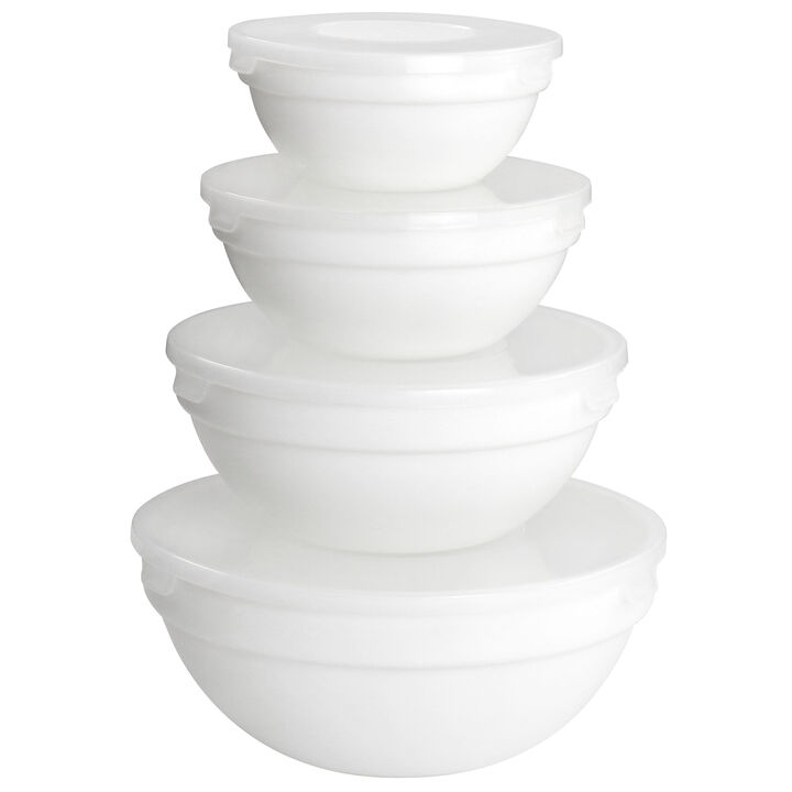 Ultra White Shadow 8 Piece Tempered Opal Glass Bowl and Lid Set in White