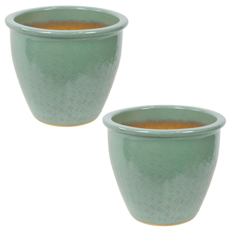 Sunnydaze 11 in Ocean Villa Glazed Ceramic Planter  - Set of 2