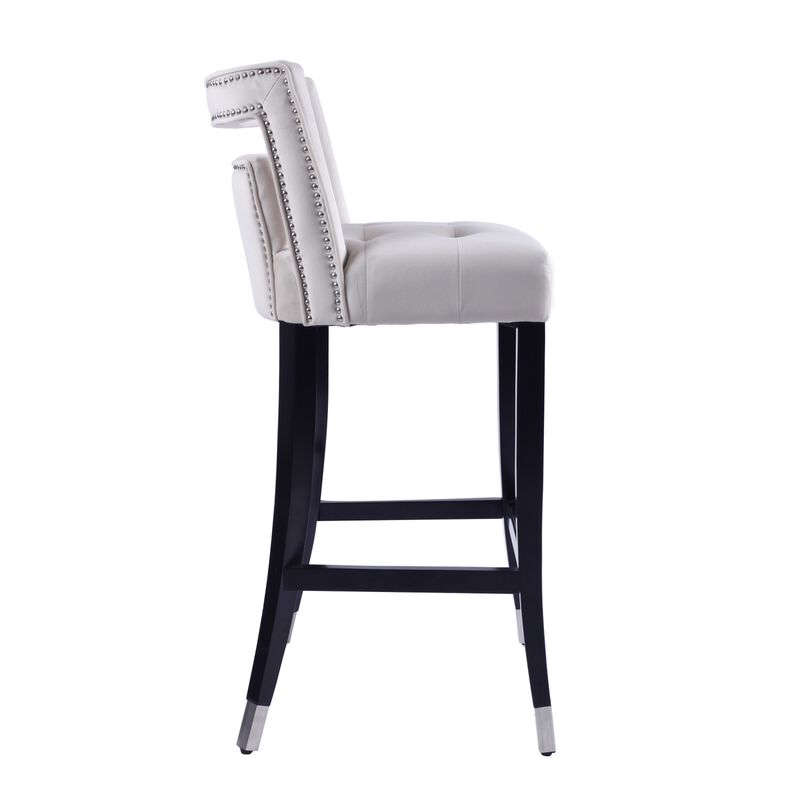 Suede Velvet Barstool with nailheads Dining Room Chair 2 pcs Set - 30 inch Seater height