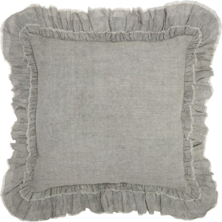 Homezia Dainty Ruffle Edged Light Gray Throw Pillow