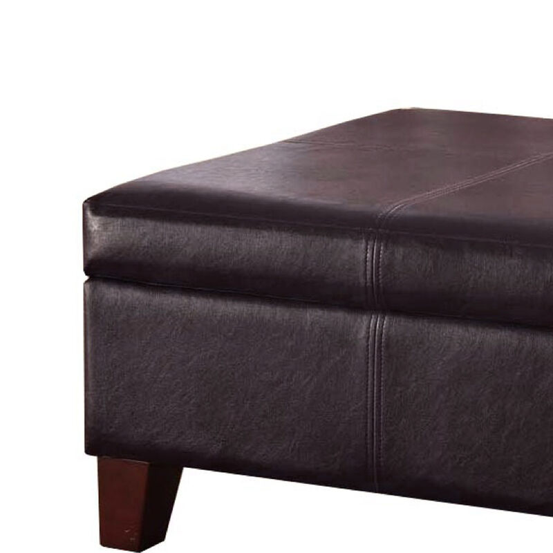 Leatherette Upholstered Wooden Ottoman With Hinged Storage, Brown, Large - Benzara