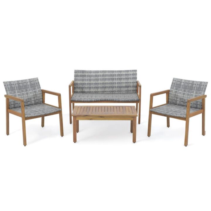 Hivvago 4-Piece Patio Furniture Set with Loveseat Single Chairs and Coffee Table