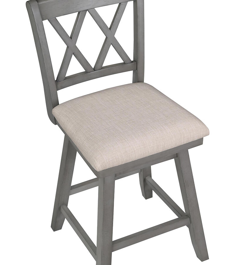 Brookline 37.5 in. Gray High Back Wood Swivel Bar Stool with Fabric Seat