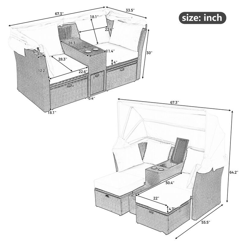 Merax Outdoor Double Daybed Loveseat Sofa Set