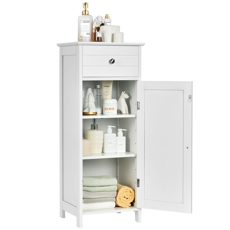 Costway Bathroom Storage Floor Cabinet Organizer Free-Standing w/ Drawer Grey