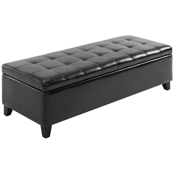 Sleek Ebony Organizer: 51" Black Tufted Faux Leather Storage Ottoman