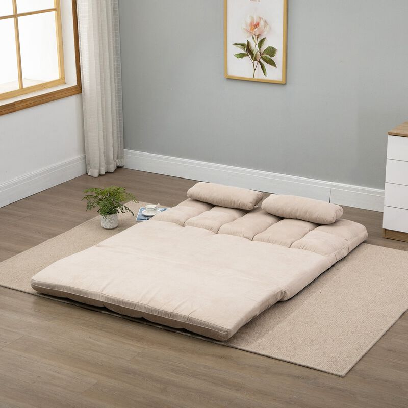 Beige Floor Sofa: Folding Convertible Couch Bed with Pillows