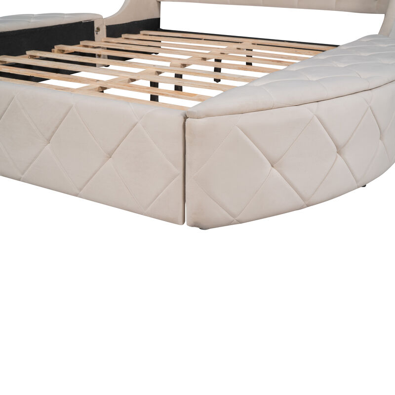 Merax Velvet Upholstered Platform Bed with Storage