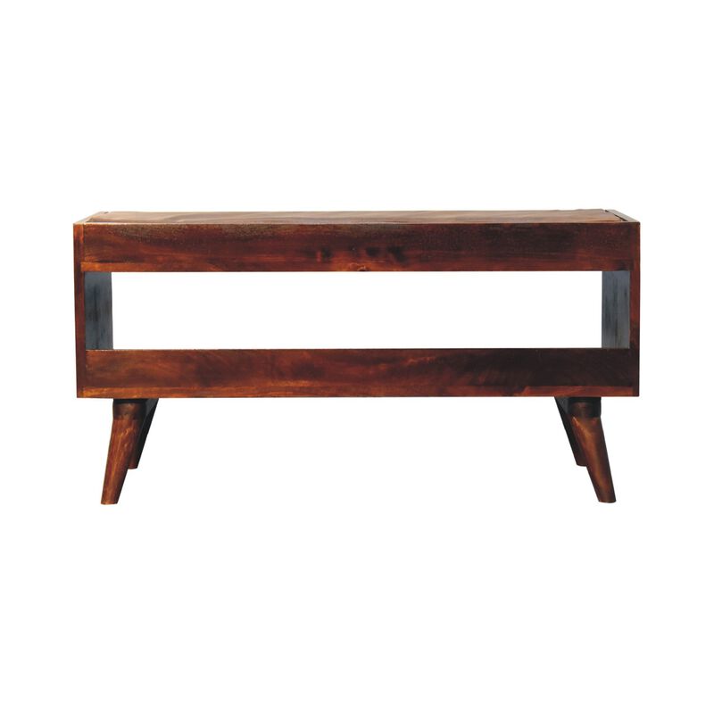 Artisan Furniture Chestnut Bench with Brown Leather  Solid Wood Seatpad