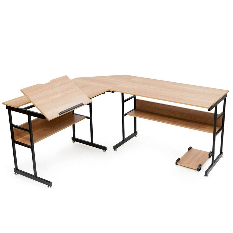 L-Shaped Computer Desk Drafting Table-Wood