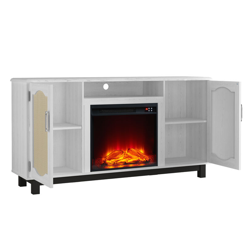 FESTIVO Rustic 63" Entertainment Center w/ Fireplace for TVs up to 65"