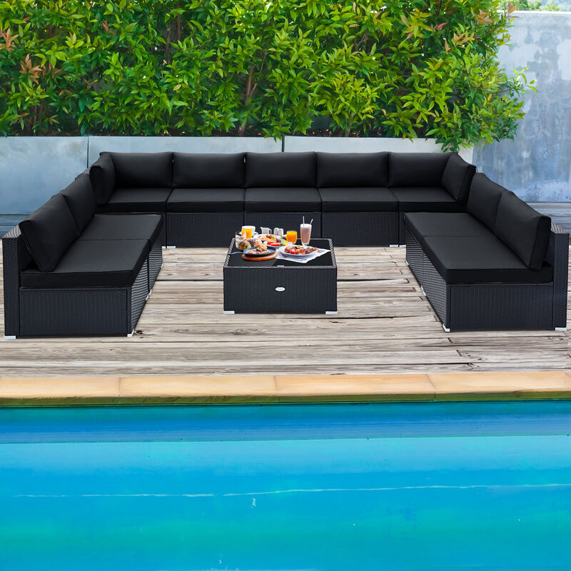 10 Piece Outdoor Wicker Conversation Set with Seat and Back Cushions