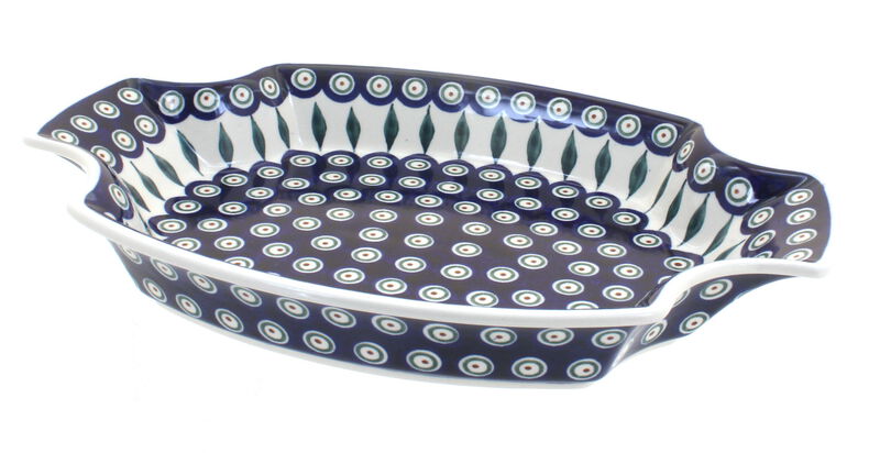 Blue Rose Polish Pottery Flowering Peacock Large Serving  Tray